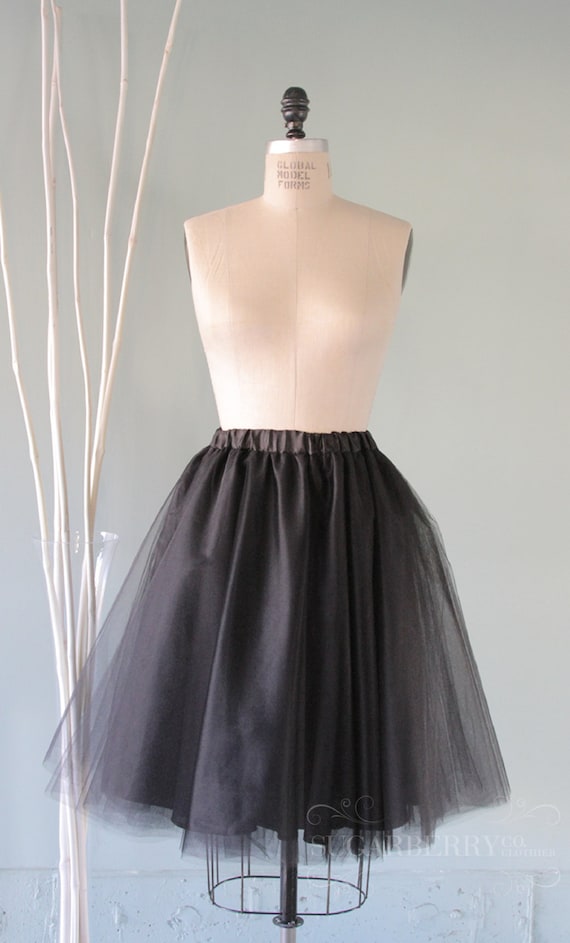 Black Tulle Skirt, Knee-Length, Layered, Handmade