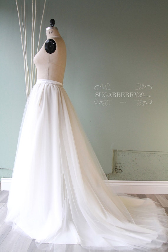 Custom Light Ivory Tulle Bridal Skirt, Floor Length A-Line, Satin Waistband