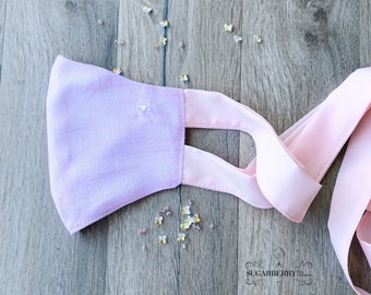 Butterfly,Swarovski Crystal, Face Mask, reusable, washable, filter pocket, nose wire, designer, made in Canada,Linen, Cotton, soft sash ties