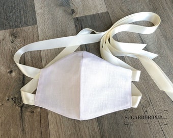 Wedding, Face Mask, washable, reusable, filter pocket, nose wire, made in Canada,Linen, Cotton, handmade
