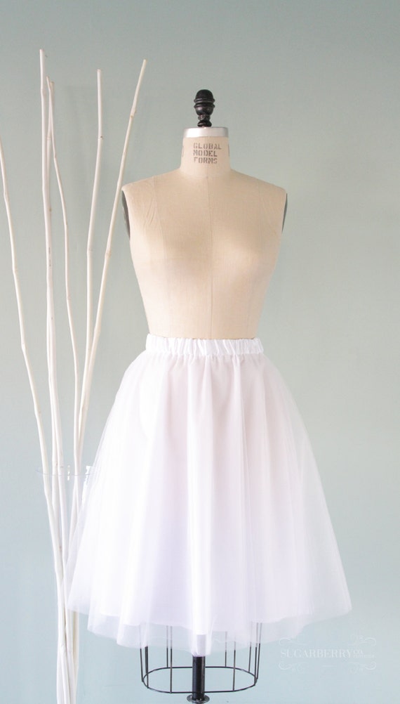 White Tulle Skirt, Knee-Length A-line, Handmade Bridal Skirt
