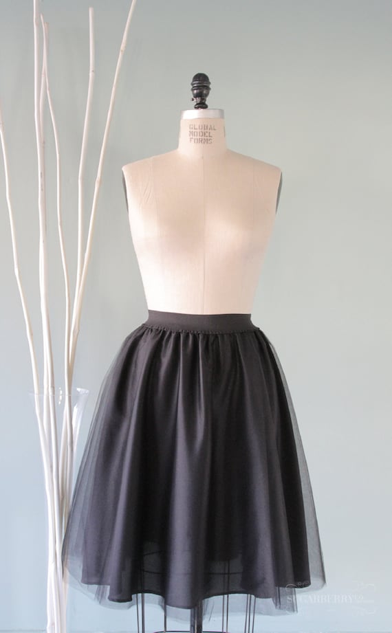 Black Tulle Skirt, Knee-Length Flare, Handmade in Canada
