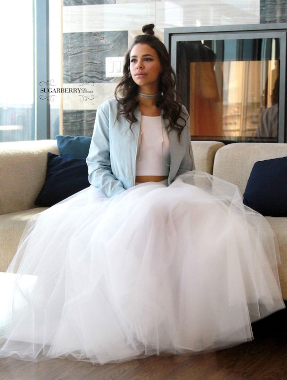 Handmade White Tulle Skirt | Elegant Bridal Maxi with Elastic Waist