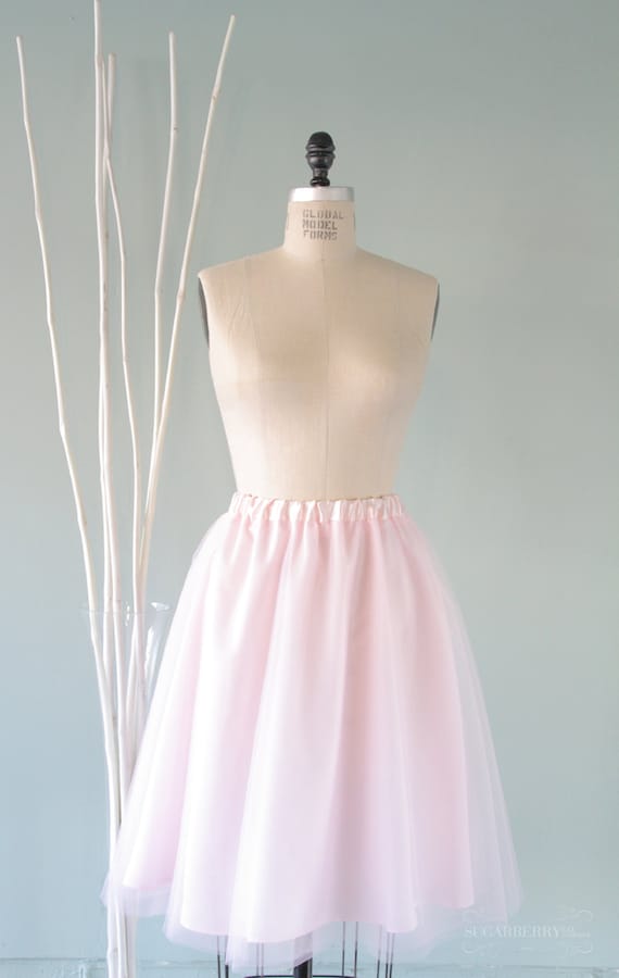 Rosette Tulle Skirt, Handmade Pink Knee-Length Bridal Skirt