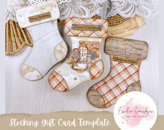 Christmas Stocking Gift Card Holder Cutting Template SVG PNG Digital Download Cardmaking Junk Journal