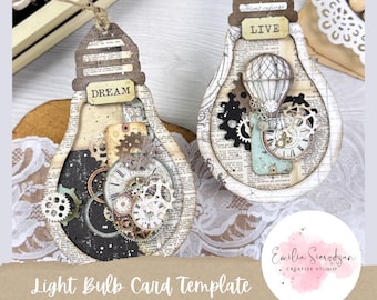 Light Bulb Card Template: Steampunk DIY, Scrapbooking SVG & PNG Digital Download Cardmaking Junk Journal Scrapbooking