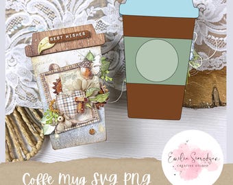 Coffee Mug SVG PNG Card: Hidden Message, Junk Journal, Scrapbooking Digital Download