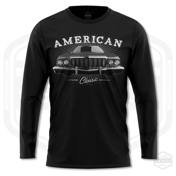 1976 Ford Gran Torino Tribute - Chemise à manches longues pour homme Noir | Idée cadeau de fan art américain de muscle car | P-3TG | Fabriqué aux États-Unis