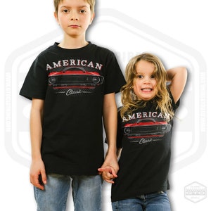 1969 Ford Mustang Tribute CHILDREN&#39;S T-Shirt Black | S-XL | Made In USA | Muscle Car Kids Fan Art