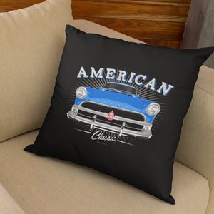 1954 Hudson Hornet Pillow Cover Black | 18x18 | Made In USA