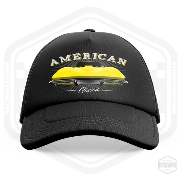 1967 Chevy Corvette Stingray Trucker Cap Black | OneSize | Made In USA | American Muscle Car Fan Art Car Guy Hat Gift Idea