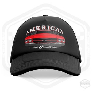 1970 Chevy Chevelle SS Trucker Cap Czarny | Jeden rozmiar | Wyprodukowano w USA | American Muscle Car Fan Art Car Guy Hat Gift Idea