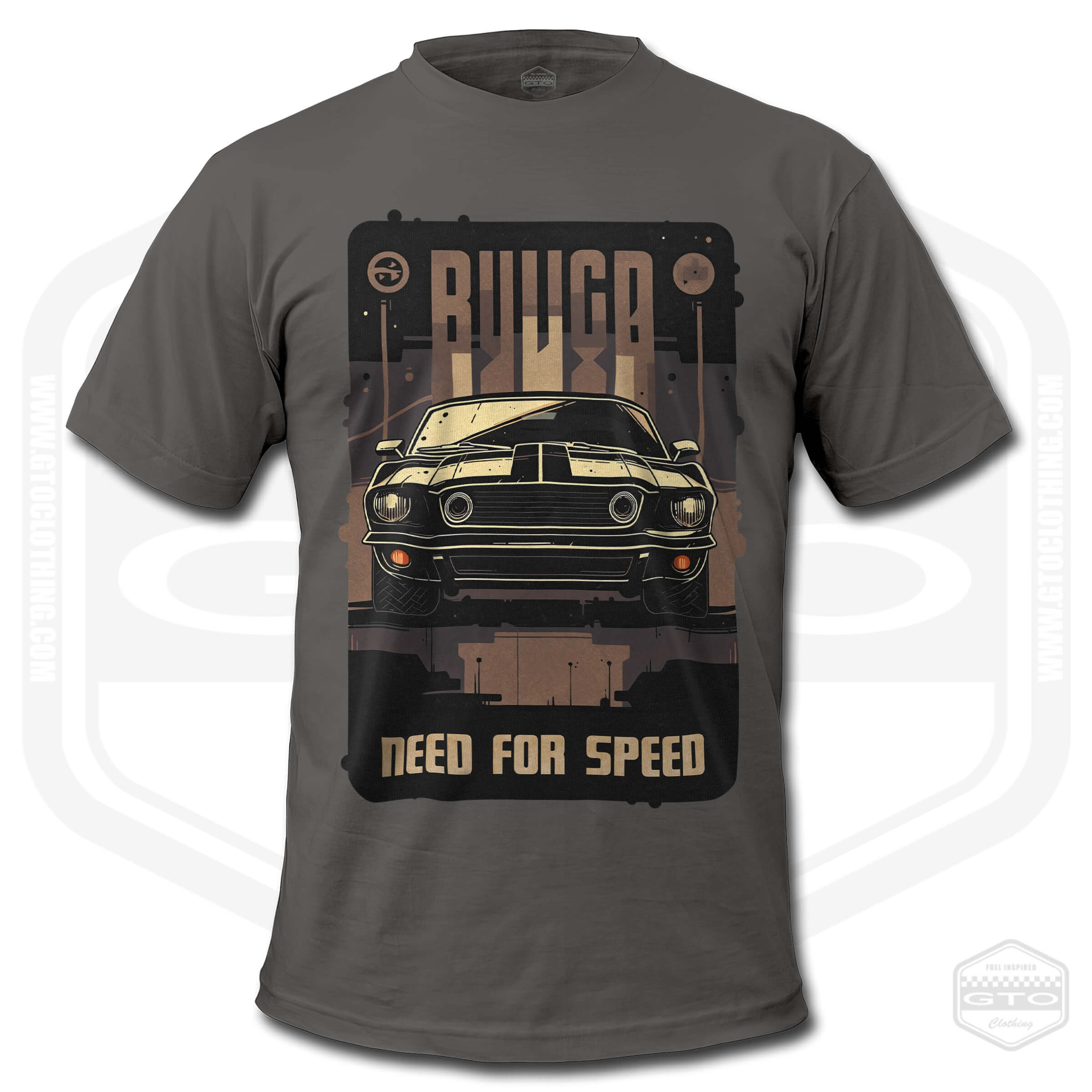 Retro Mustang Vintage T-Shirt For Men - Gray Oversized Muscle Car Tee By MAKAYA