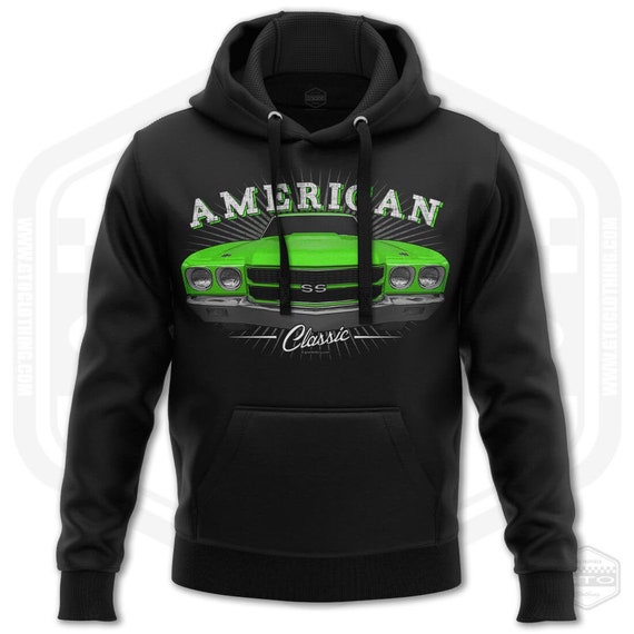 1970 Chevelle 454 SS Muscle Car Hoodie - Black Unisex Graphic Hoodie For Car Enthusiasts, Size Large