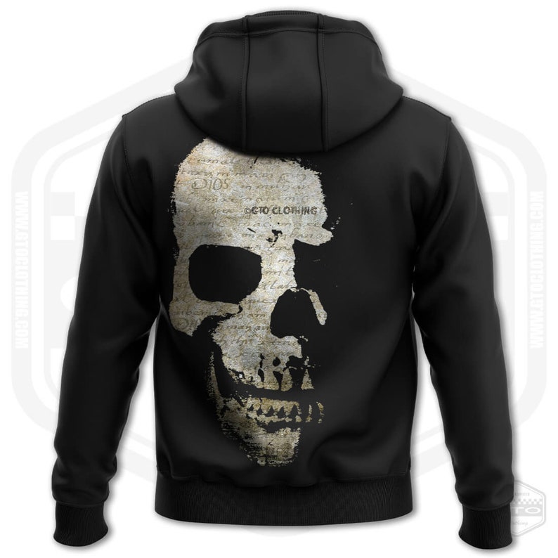 Faded Scriptures Skull Men's Hoodie Black S-3XL Made In USA Goth Rock Halloween Dark Art image 1