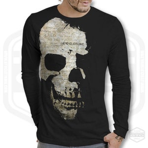 Faded Scriptures Skull Men's Long Sleeve Shirt Black | Goth Noir Dark Art Gift Idea | S-3XL | Made In USA