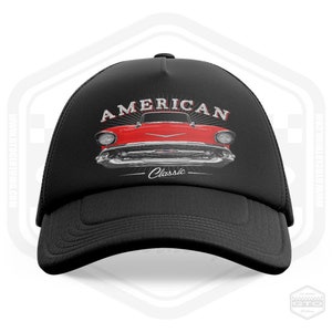 1957 Chevron Bel Air Trucker Cap Schwarz | Einheitsgröße | Hergestellt in den USA von GTO Clothing
