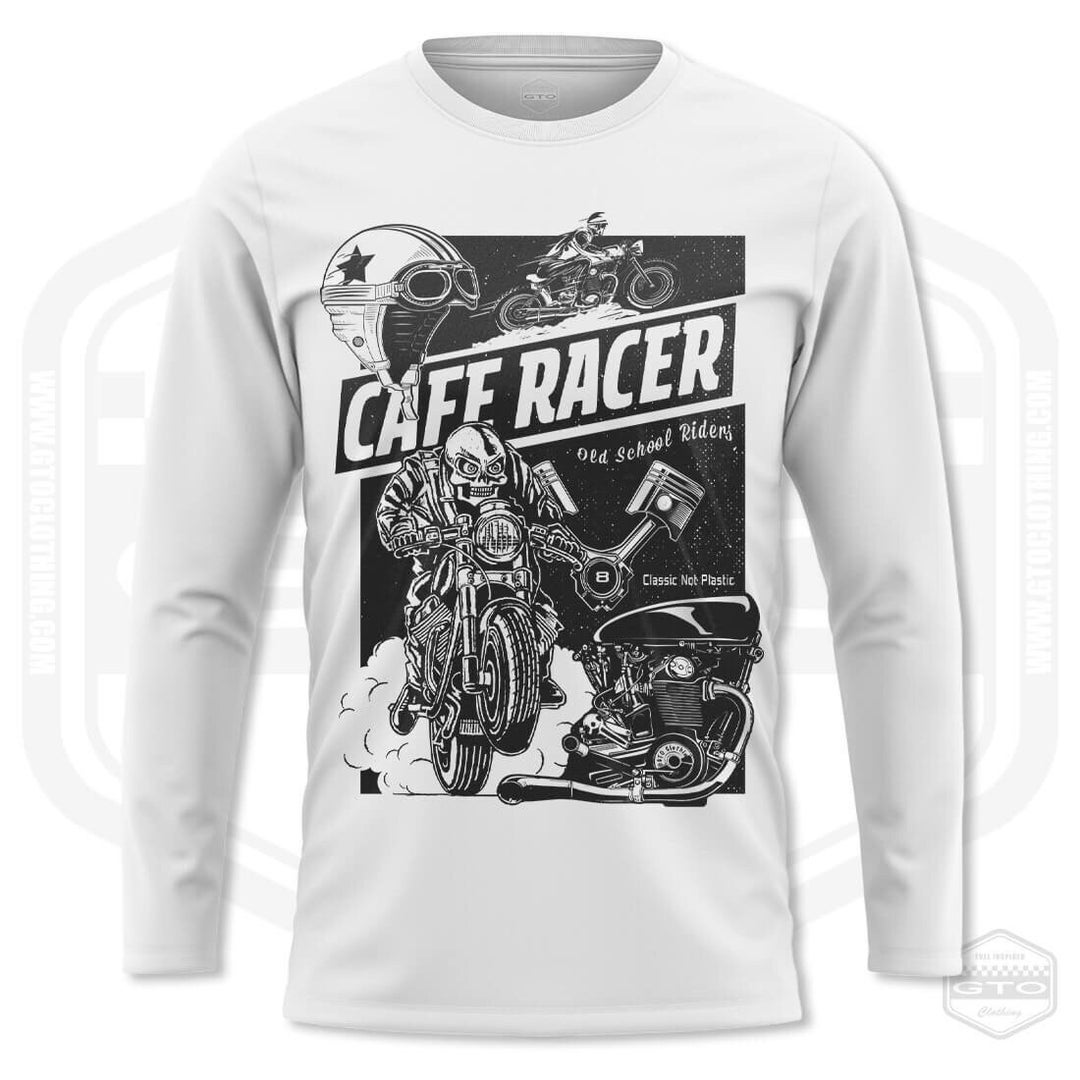 Sold Rider Idea Cafe Racer Old School Riders Men's Long Sleeve Shirt White Motorcycle ...