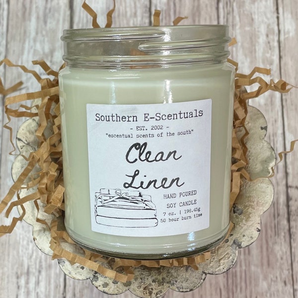 Clean Linen Soy wooden wick Candle,  Fresh Clean Scented Candle, Housewarming Gift