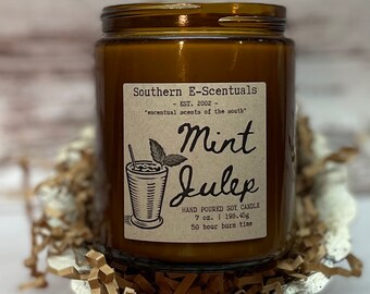 Mint Julep Soy Candle, Soy Wood wick Candle, Kentucky Derby, Southern Gift, Gift for Her, Gift for Him, Father's Day Gift, Housewarming Gift