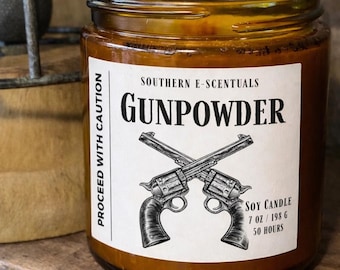 Gunpowder Soy Candle | Smoky Sweet Man Cave Scent (9 oz)
