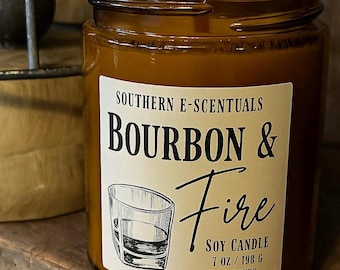 Bourbon and Fire Soy Candle | Smoky Bonfire Scent, Vanilla Caramel Notes