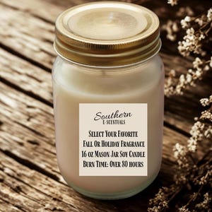 16 oz Mason Jar Soy wooden wick Candle, Fall and Holiday Scented Candles