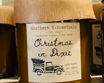 Christmas in Dixie Holiday Candle, Evergreen Pine Soy wooden wick Candle, woodenen wick, Southern Gift, Made in the South