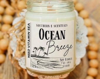 Ocean Breeze Scented Soy Candle: Wood Wick, Sea Salt Air Scent, 9 oz Jar