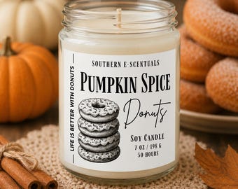Pumpkin Spice Donuts Soy Wax Candle: Autumn Fall Scent, Wooden Wick, Donut Lover