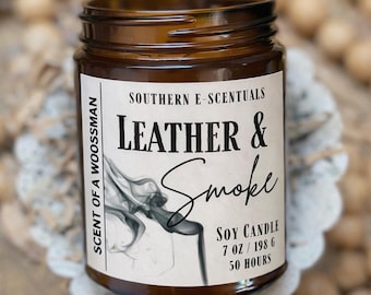 Leather & Smoke Soy Candle | Rugged Man Cave Scent (9 oz)