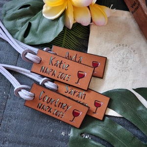 Handmade Leather Wine Glass Tag: Girls Trip Napa Tags