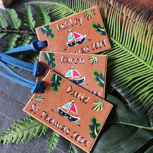 Handmade Leather Sailboat Luggage Tag: Tropical Wedding Favors