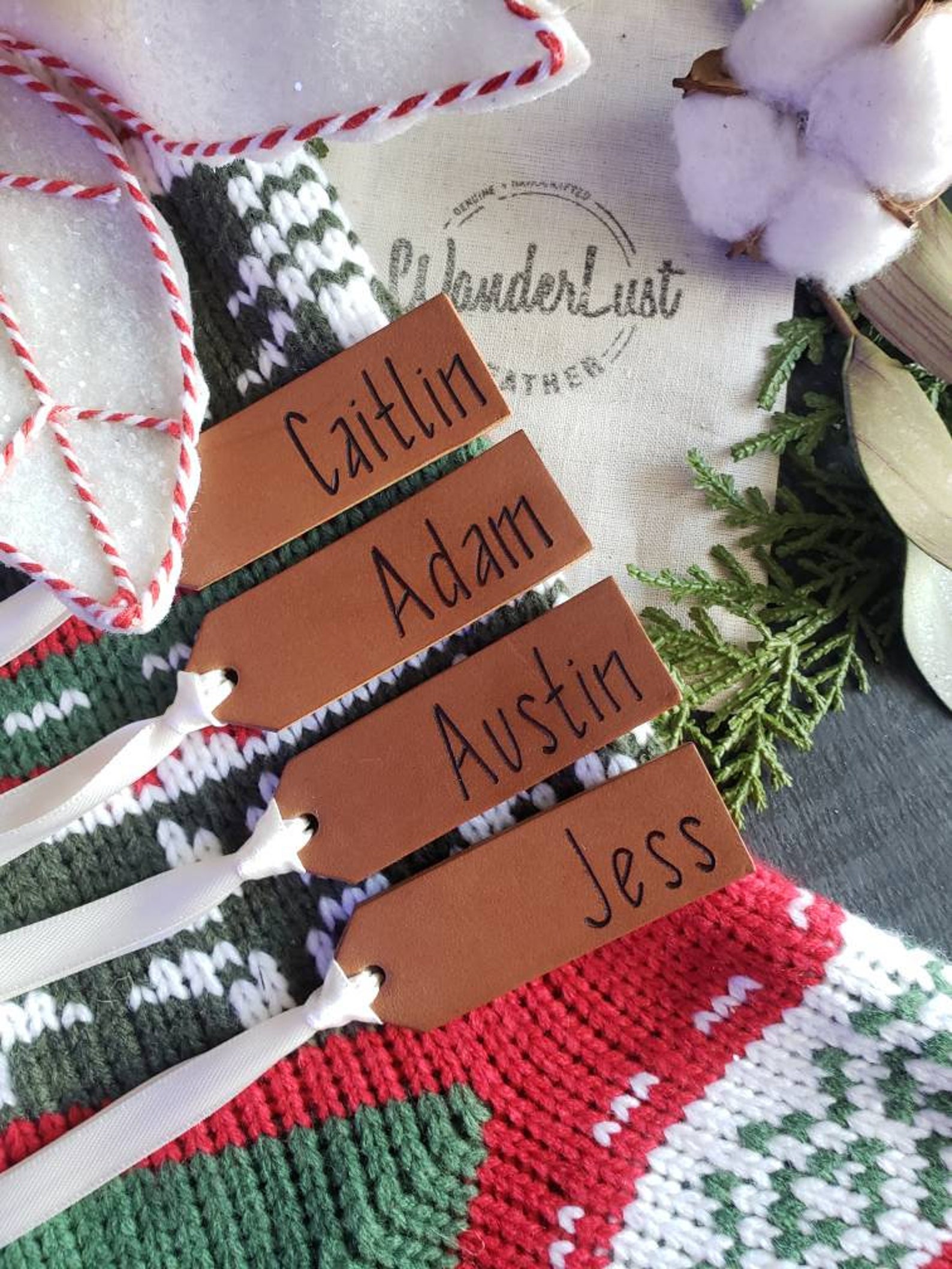Custom Stocking Name Tag. Personalized Stocking Name Tag. Leather ...