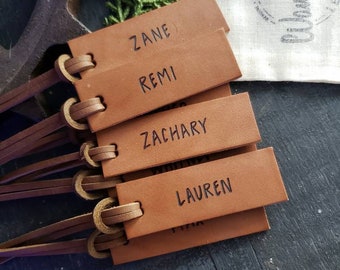 Personalized Leather Luggage Tag. Lowercase Tags. Custom Luggage Tag.  Custom Travel Gift.