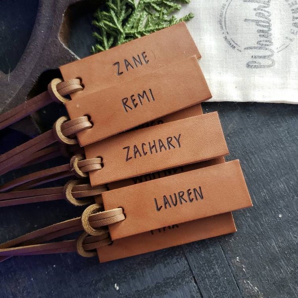 Personalized Leather Luggage Tag. Lowercase Tags. Custom Luggage Tag.  Custom Travel Gift.