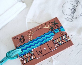 Painted Luggage Tag. Beach Luggage Tag. Tropical Luggage Tag. Palm Tree Luggage Tag.