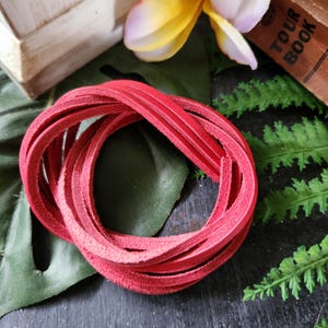 Red Leather Lacing: 3mm Square Chrome-Dyed Cowhide Cord (22")