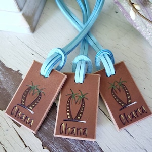 Handmade Leather Luggage Tag: Hawaii Ohana Wedding Favor