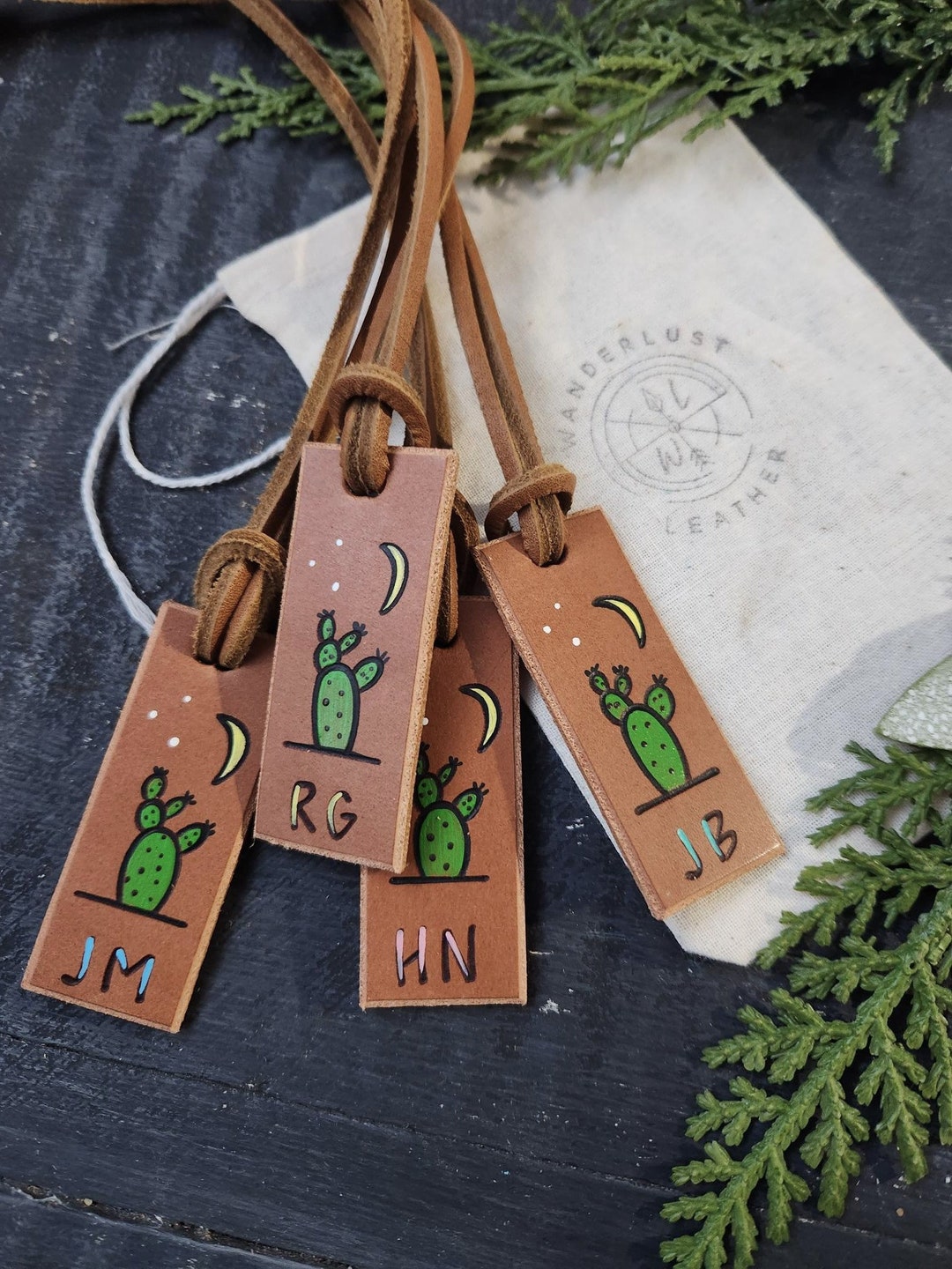 Cactus Luggage Tag. Southwestern Desert Tags. Cactus Tag. Leather ...