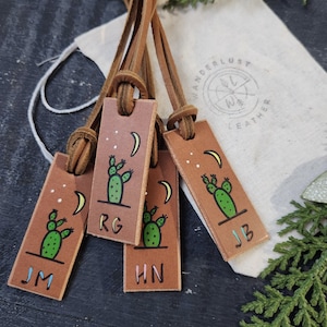 Handmade Leather Cactus Luggage Tag: Southwestern Desert Tags