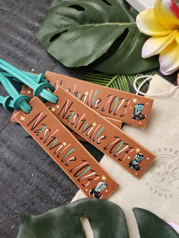 Nashville Girls Trip Luggage Tag, Hand Painted Leather Luggage Tag, Personalized Nashville Gift, Bachelorette Party Favor