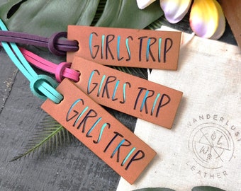 Personalized Leather Girls Trip Luggage Tag, Custom Vacation Gift