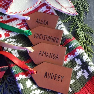 Leather Christmas Tag. Leather Stocking Tag. Leather Present Tags. Leather Christmas Labels image 1
