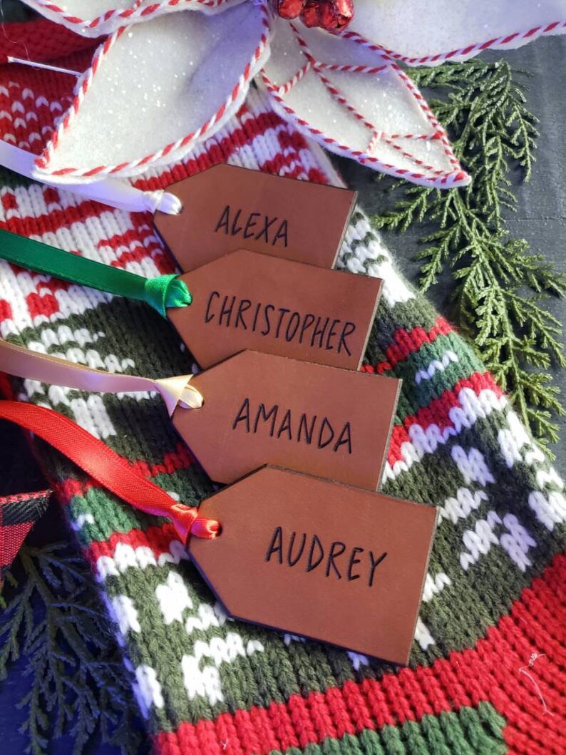 Leather Christmas Tag. Leather Stocking Tag. Leather Present Tags. Leather Christmas Labels image 1