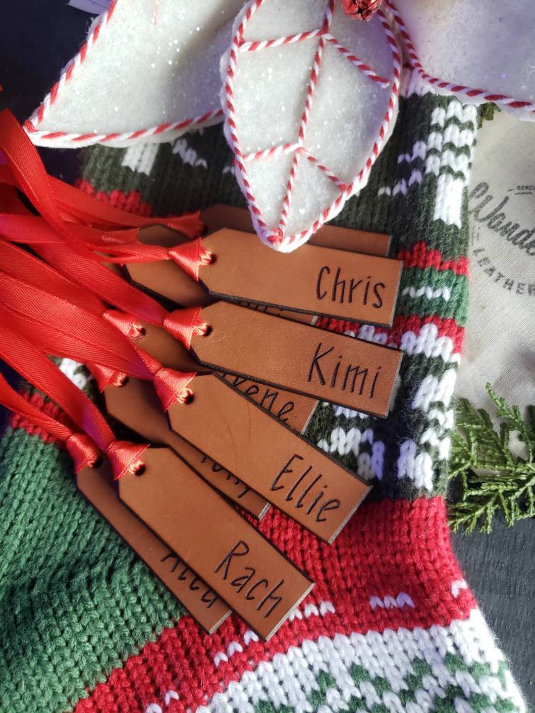 Custom Stocking Name Tag. Personalized Stocking Name Tag. Leather ...