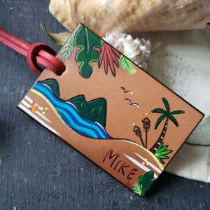 Handmade Leather Tropical Luggage Tags: Island Travel Accessory