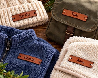 Personalized Full Grain Leather Name Patch, Custom Sew On Labels for Hats, Bags, Blankets and Handmade Gifts