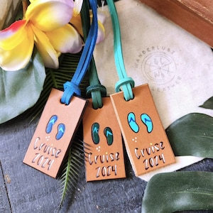 Handmade Leather Flip Flop Luggage Tag: Beach Wedding Favor