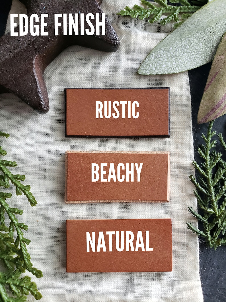 May include: Three rectangular tiles with different edge finishes: Rustic, Beachy, and Natural. The tiles are displayed on a white linen fabric background.